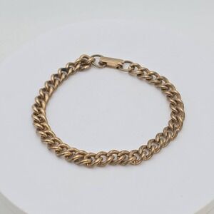 100+ Yr Old Antique CORO Bracelet Curb Chain Gold Plate Signed 7.5"‎ FREE $HIP